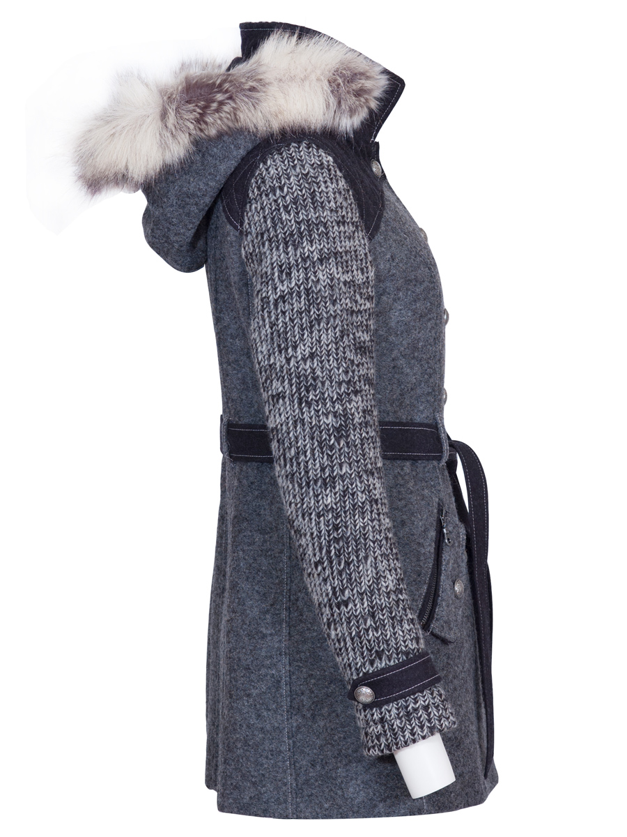 Schloß Orth Outdoorjacke Anke, grau, Strickarme, Lodengürtel #2