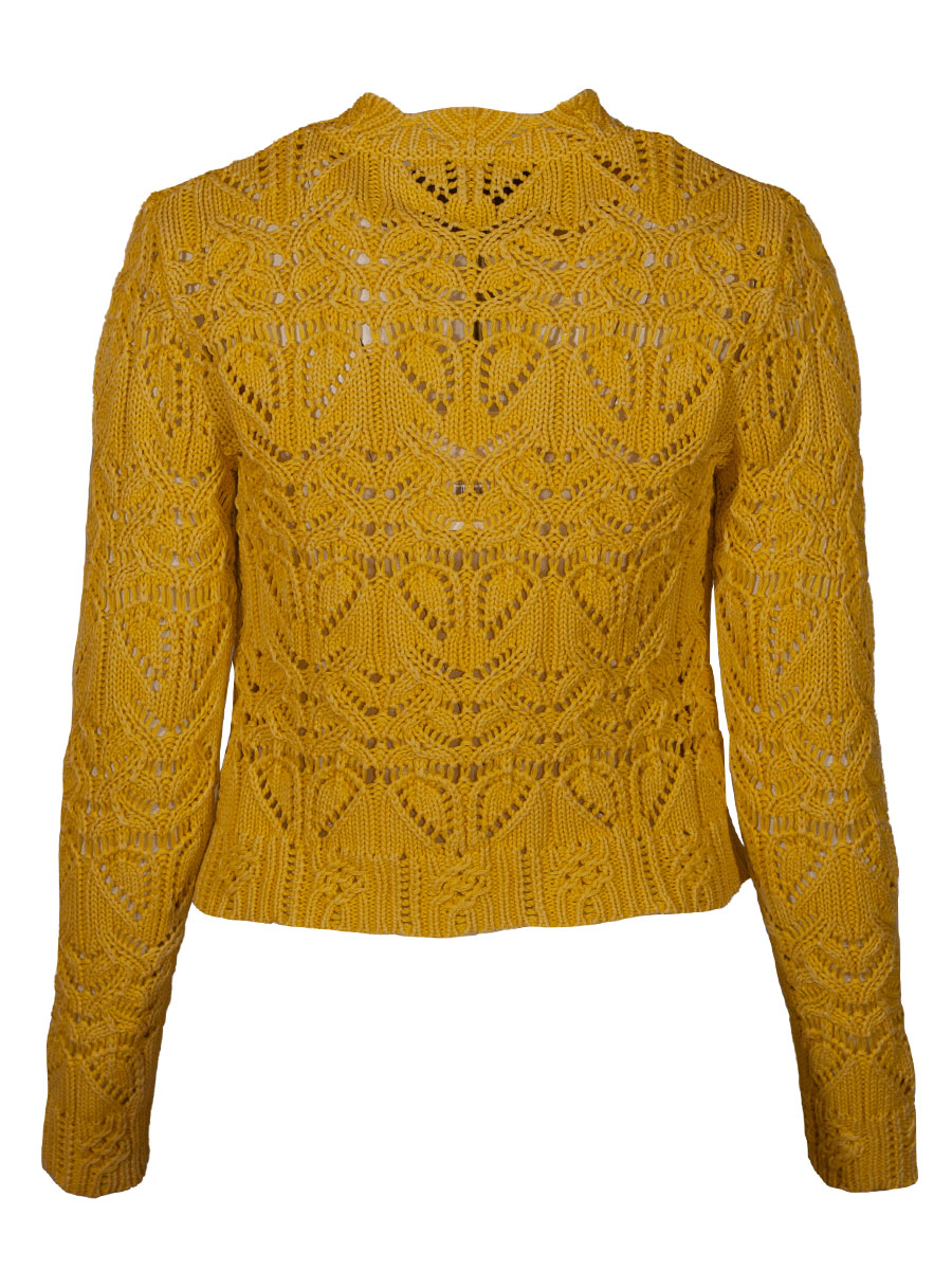 fei scho schee Strickjacke, gelb, grobes Häkelmuster, kurz #2