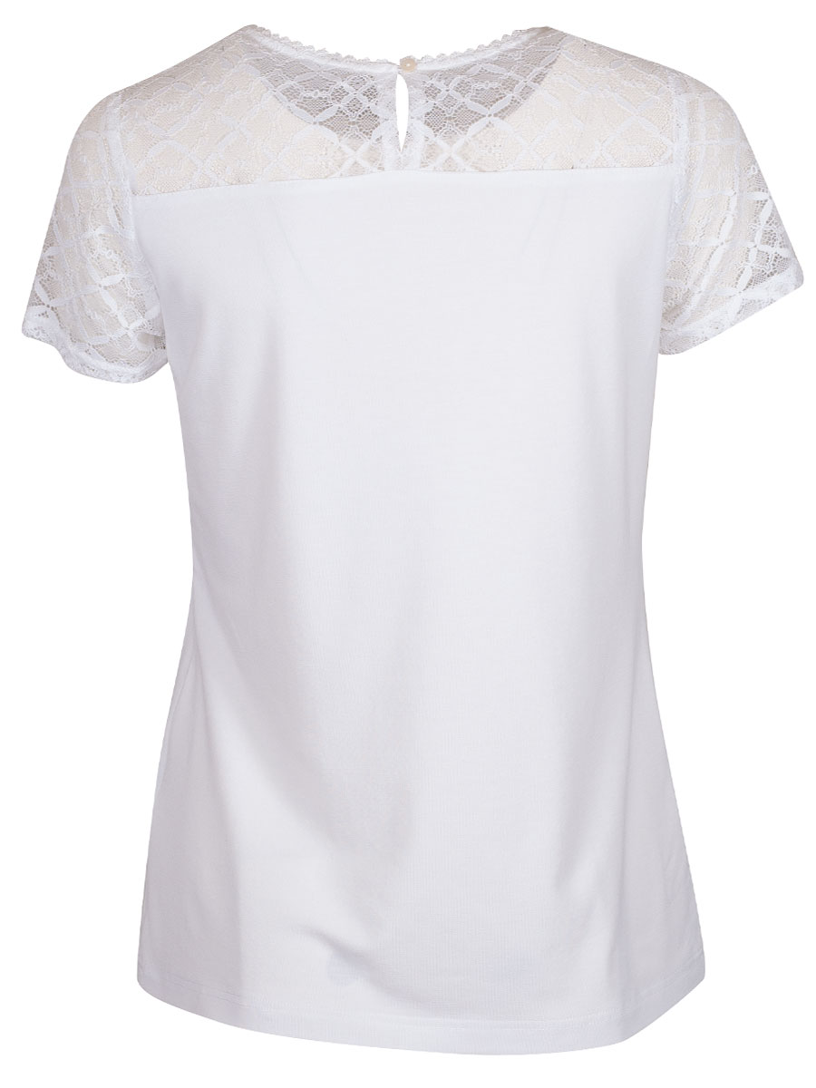 Waldorff Damenshirt Romana, Kurzarm, weiß, Stretch, elegant, Rundhals, Spitze #2