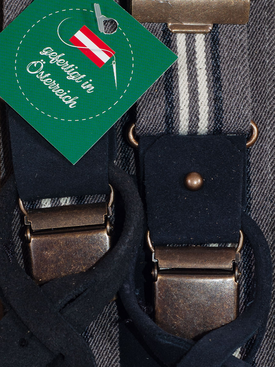 Steiner Hosenträger grau, schwarz gestreift, mit Klips und zum Anknöpfen #3