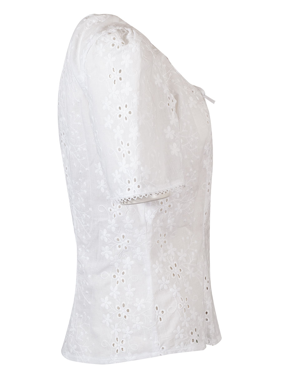 Berwin & Wolff Miederbluse, weiß, Kurzarm, Lochmuster, Schleife #3