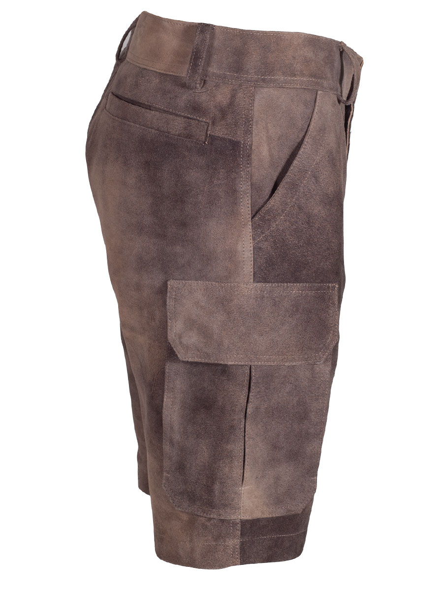 Kurze Lederhose Cross, Arbeitshose, smoke braun, aufgesetzte Taschen, Ziegenvelour #2