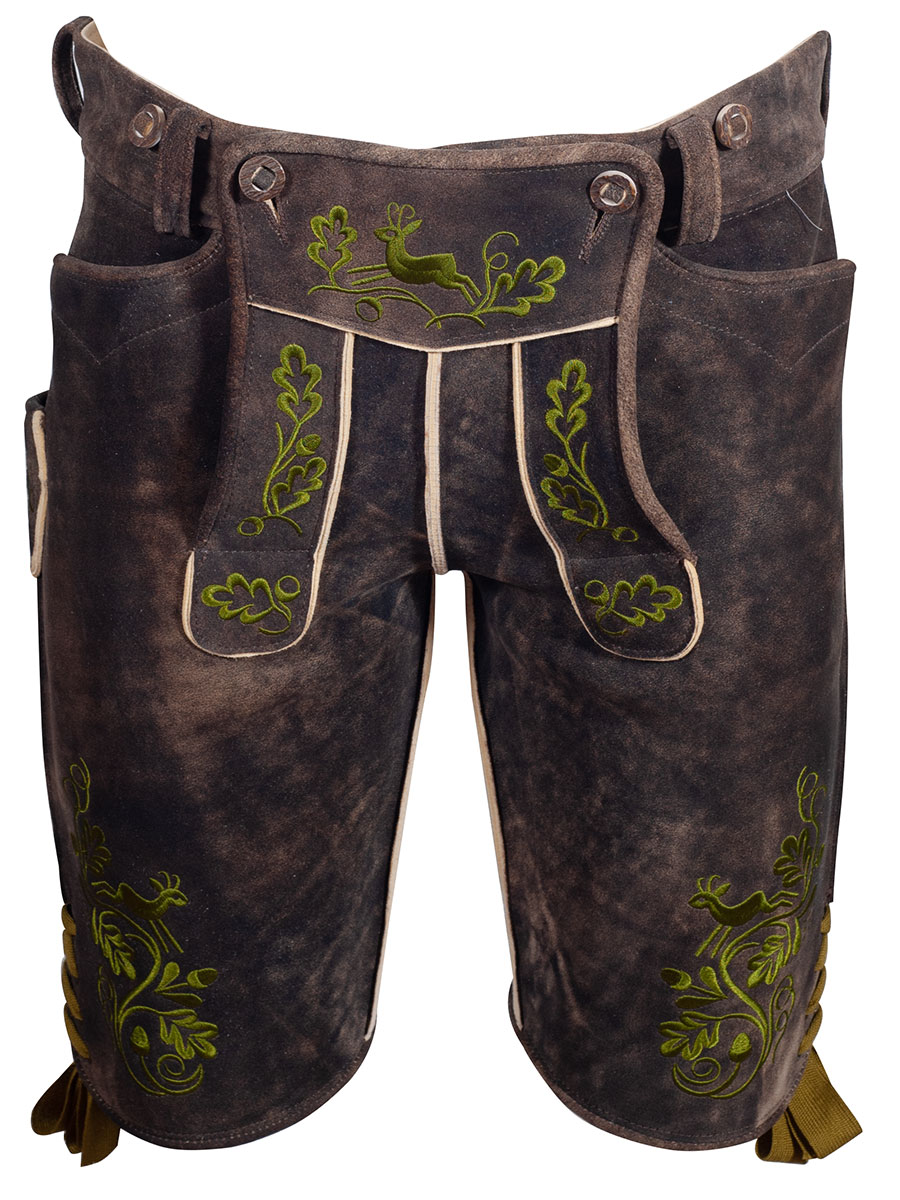 hausg'macht Kurze Lederhose Chieming, Hirsch, sämisch eibe, grüne Wollbänder #1
