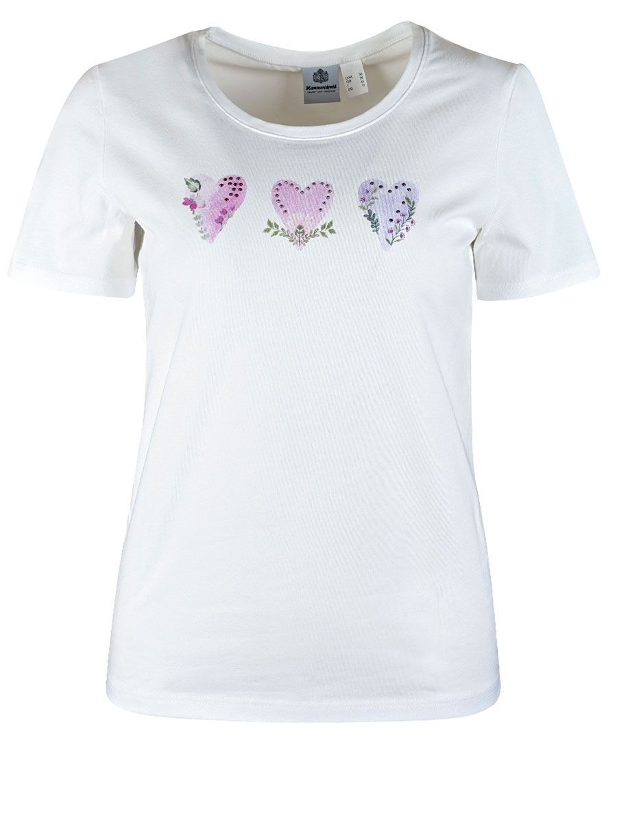 Hammerschmid Shirt Herz, weiß, rosa Herzmotiv, Stretch #1