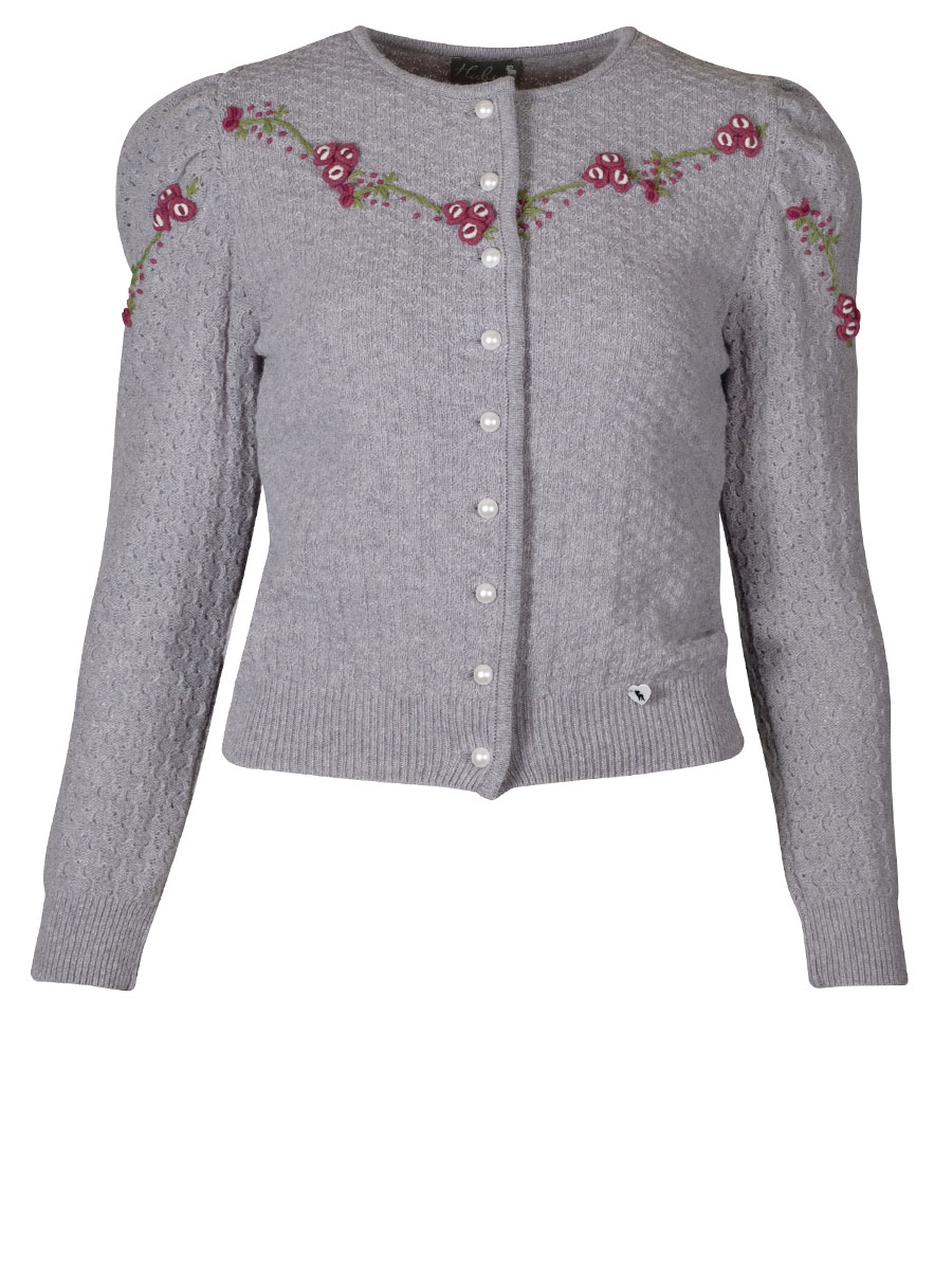 Huber Strickjacke Oletta, grau, Blumenstickerei, Puffarm #1