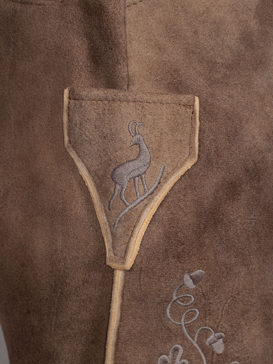 Weinbauer Kurze Lederhose Ludwig, Ziegenvelour, eiche, grauer Stick #5