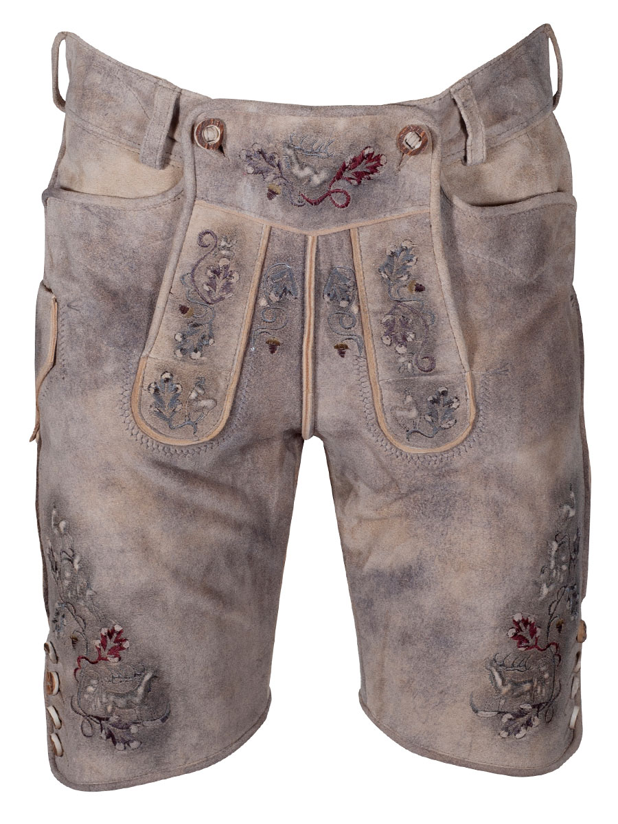 Kurze Lederhose Plankenstein, bailey, grau-bordeauxroter Stick, Widlbock #1