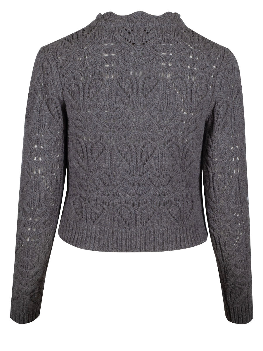 fei scho schee Strickjacke, midgrey, grobes Häkelmuster, kurz #4