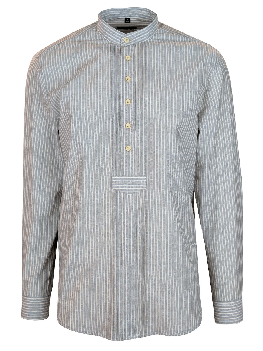 Orbis Trachtenhemd mittelbeige, gestreift, Stehkragen, Pfoad #1