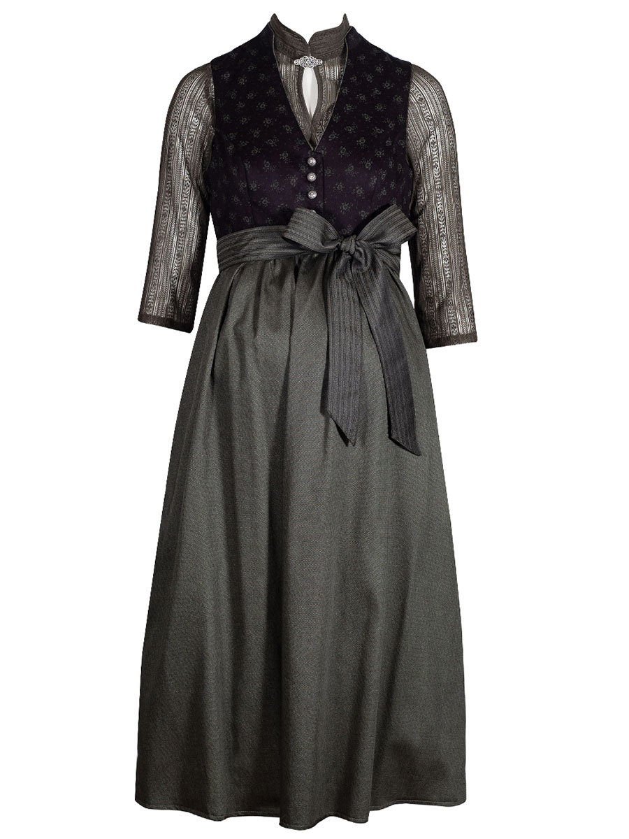Berwin & Wolff Umstandsdirndl schwarz-oliv, ärmellos, Stoffgürtel #1