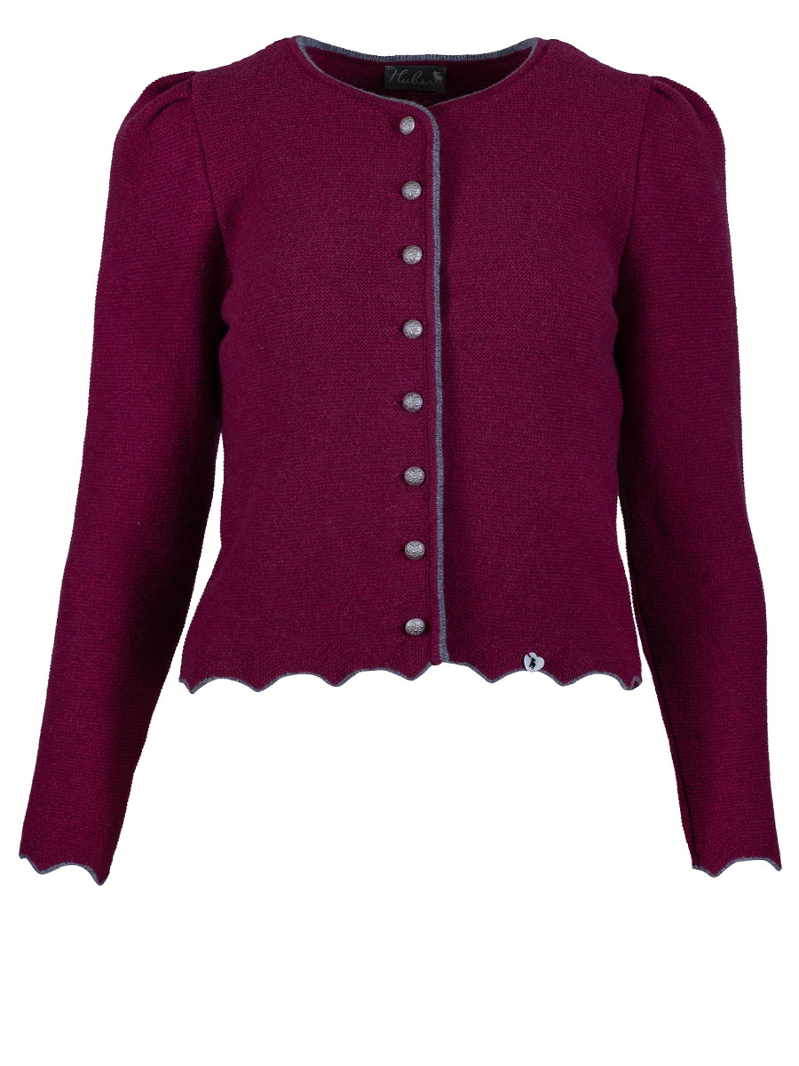 Huber Strickjacke, beere, Einfassung in grau, Zackenbund #1