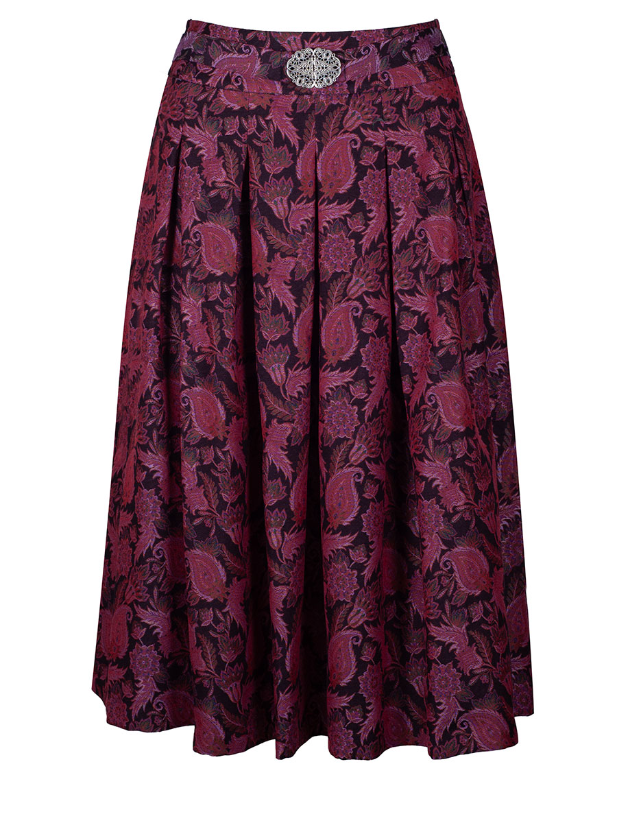 Hiebaum Faltenrock Damen, bordeaux, Muster, gewebt, festlich #1