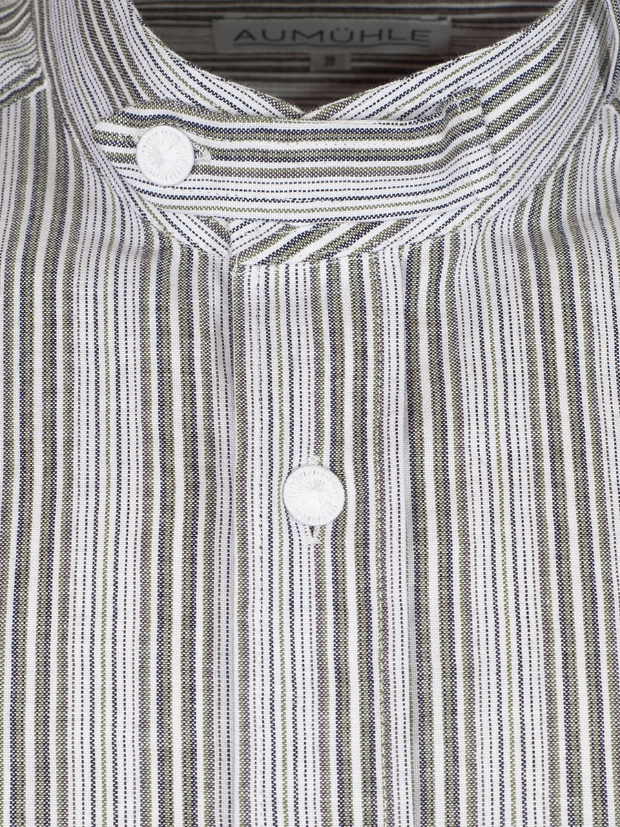 Waldorff Trachtenhemd oliv-blau, gestreift, Stehkragen, Pfoad #2