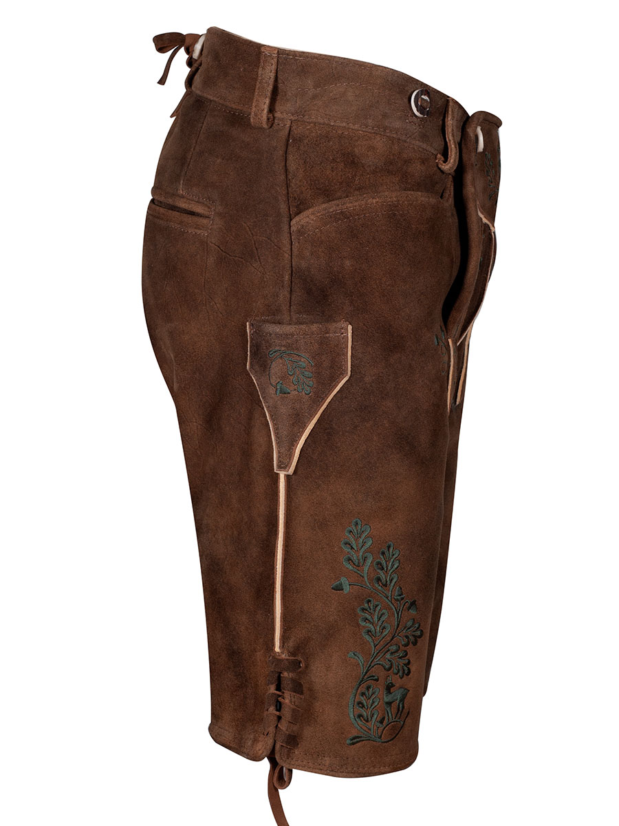 Weinbauer Kurze Lederhose Franz, Ziegenvelour, ahorn, grüner Stick #2