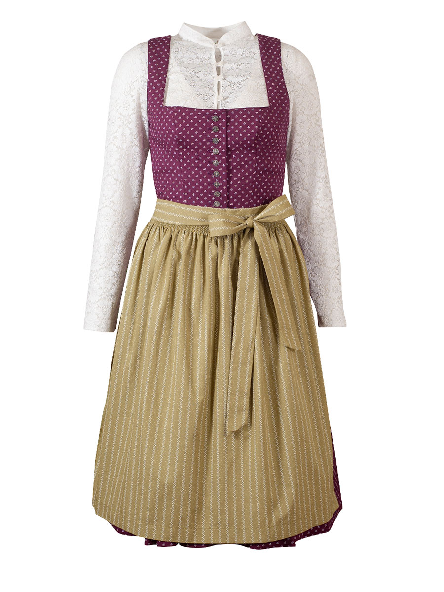 Wenger Herlinde Baumwolldirndl, weinrot-oliv, Stretch, 70cm #1