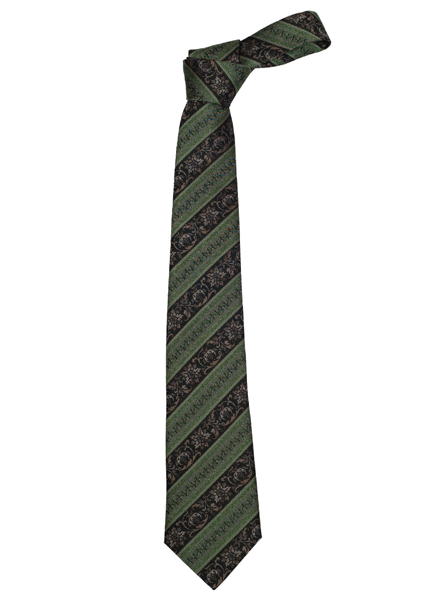 Steiner Luise Seidenkrawatte K527, grün-beige, Streifen und Blumen #1