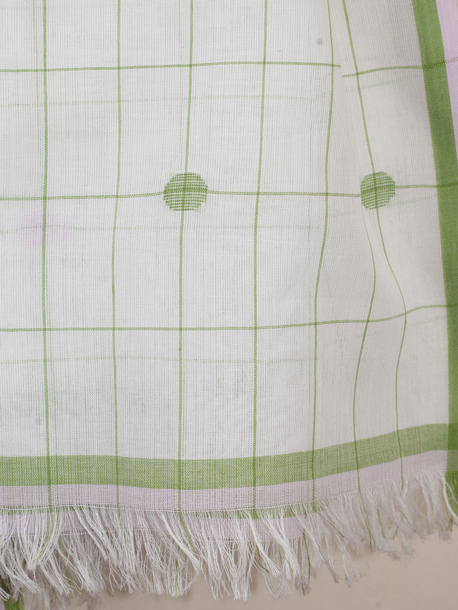 Hammerschmid Tuch, weiß-grün-flieder, leicht, feine Karostreifen, Fransen #3