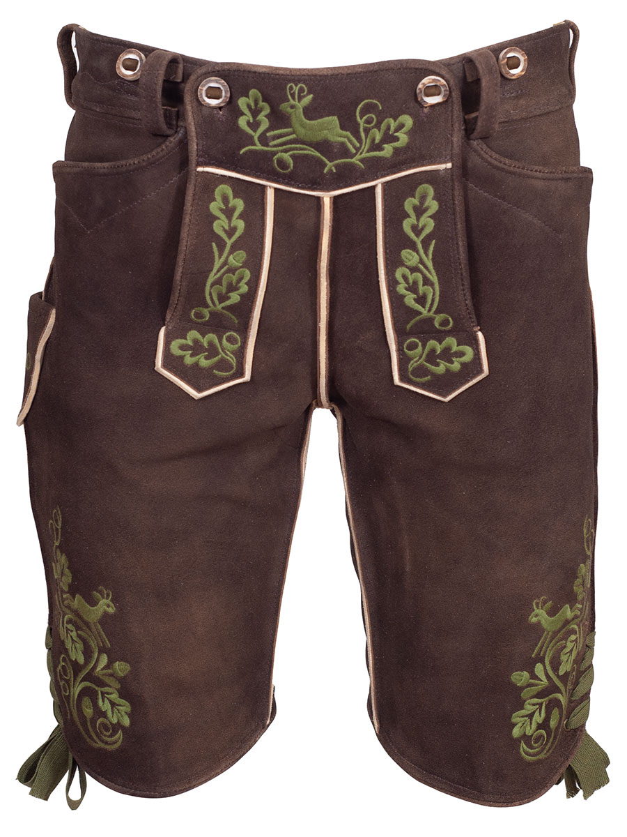 Kurze Lederhose Chieming Wildbock, antik Humus, olivgrüner Stick #1