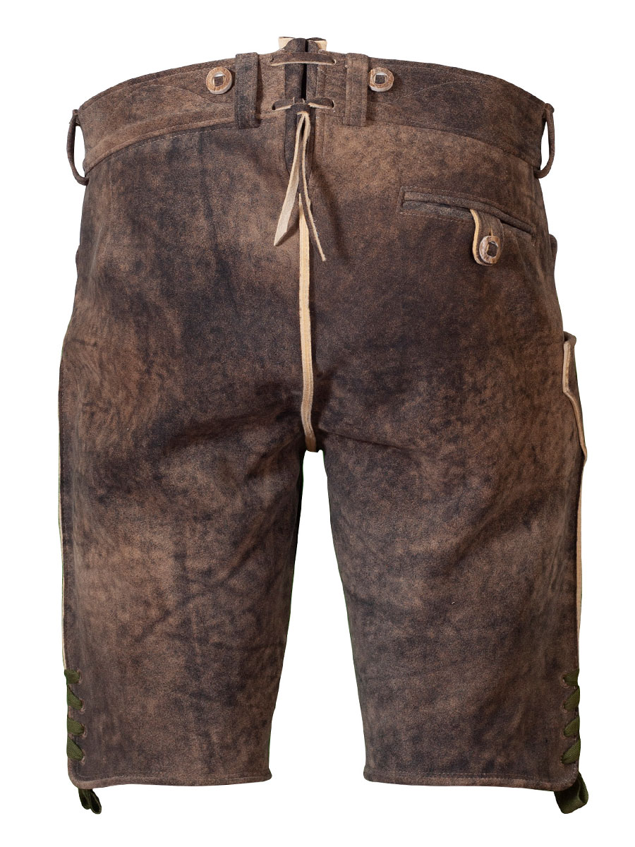 Kurze Lederhose Leogang, Hirsch sämisch, eibe, mittelgrüne Blattstickerei, hochwertig #3