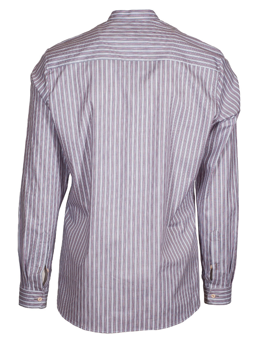 Waldorff Trachtenhemd, grau-beere gestreift, durchgeknöpft, Stehkragen #2