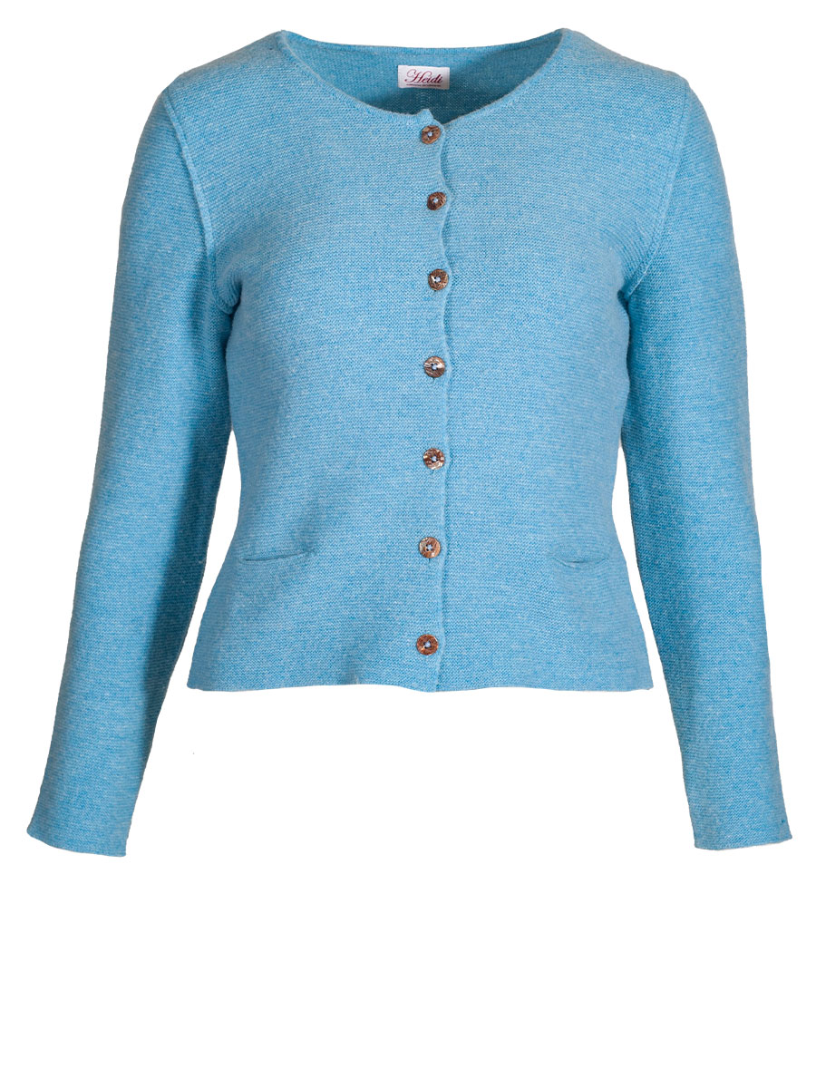Heidi Strickjacke, gletscher, Perlmuttknöpfe, glatt gestrickt, fein #1