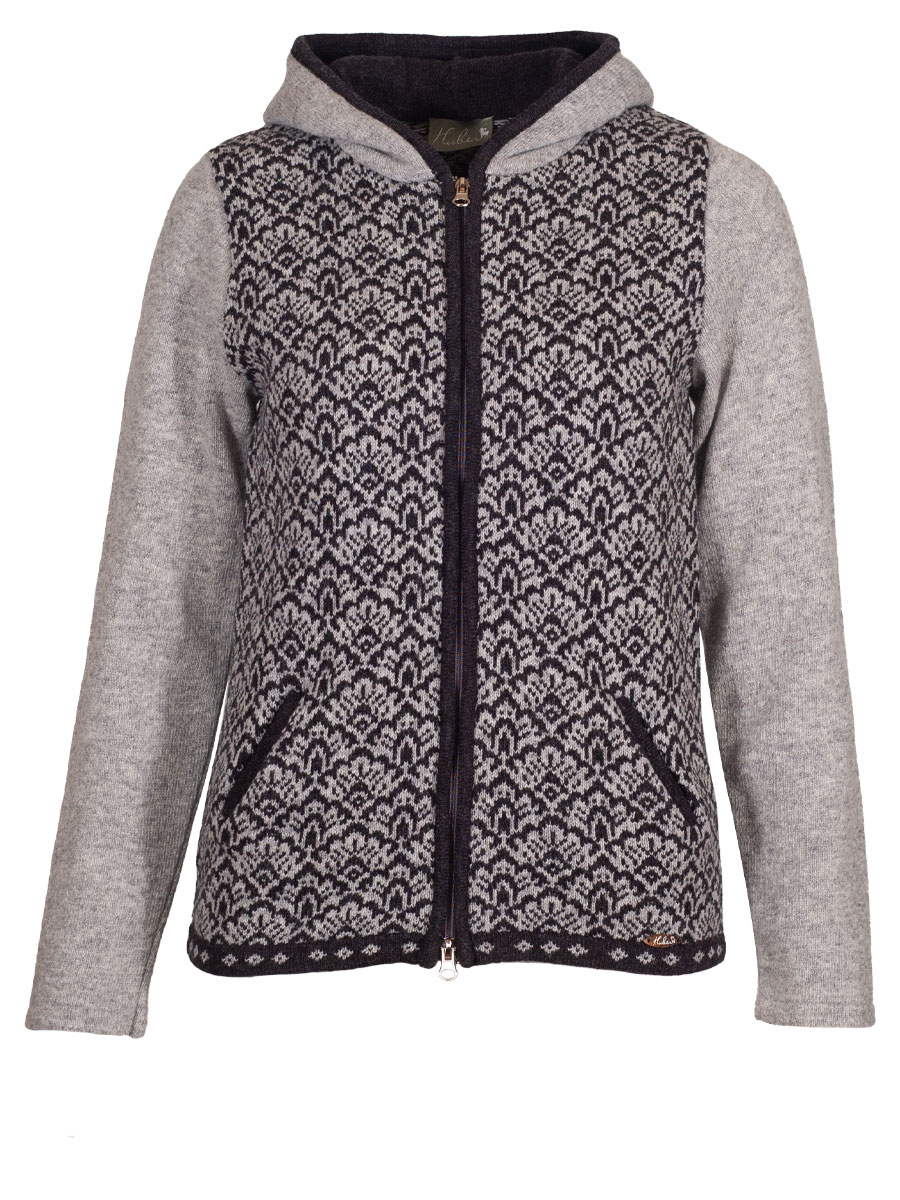 Huber Strickjacke Josi, grau-anthrazit, gemustert, Kapuze #1