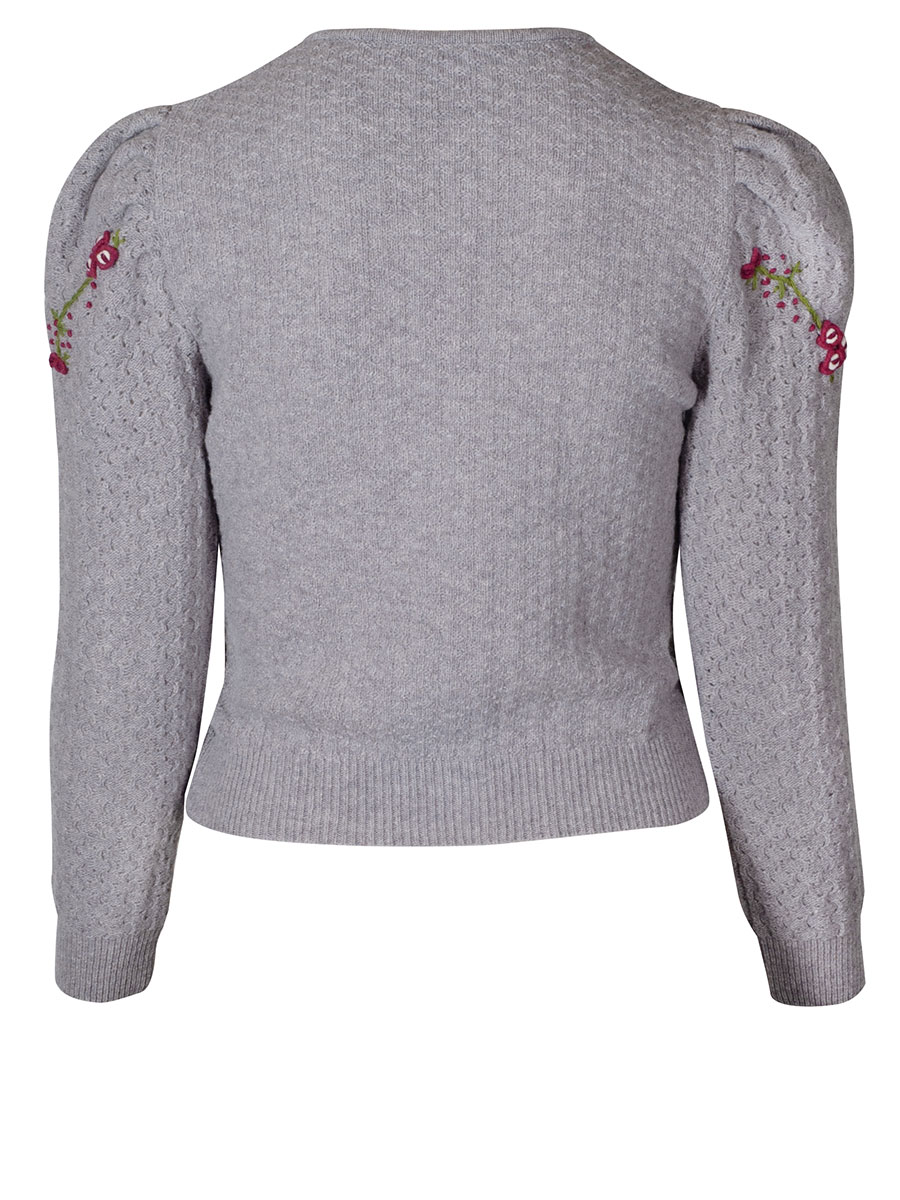 Huber Strickjacke Oletta, grau, Blumenstickerei, Puffarm #2