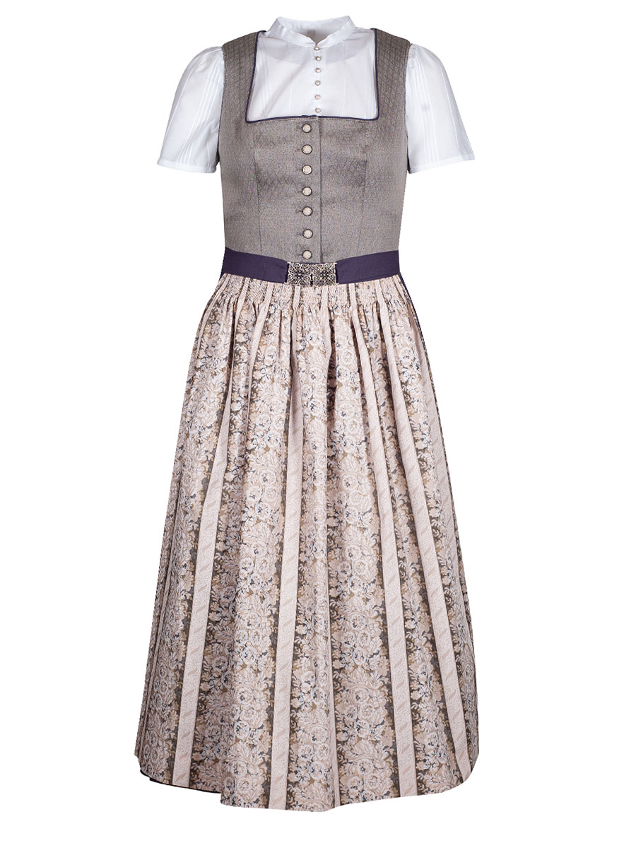Schloß Orth Dirndl Viktoria, beige-blau, mit Schließe, Leinen, 80lg #1