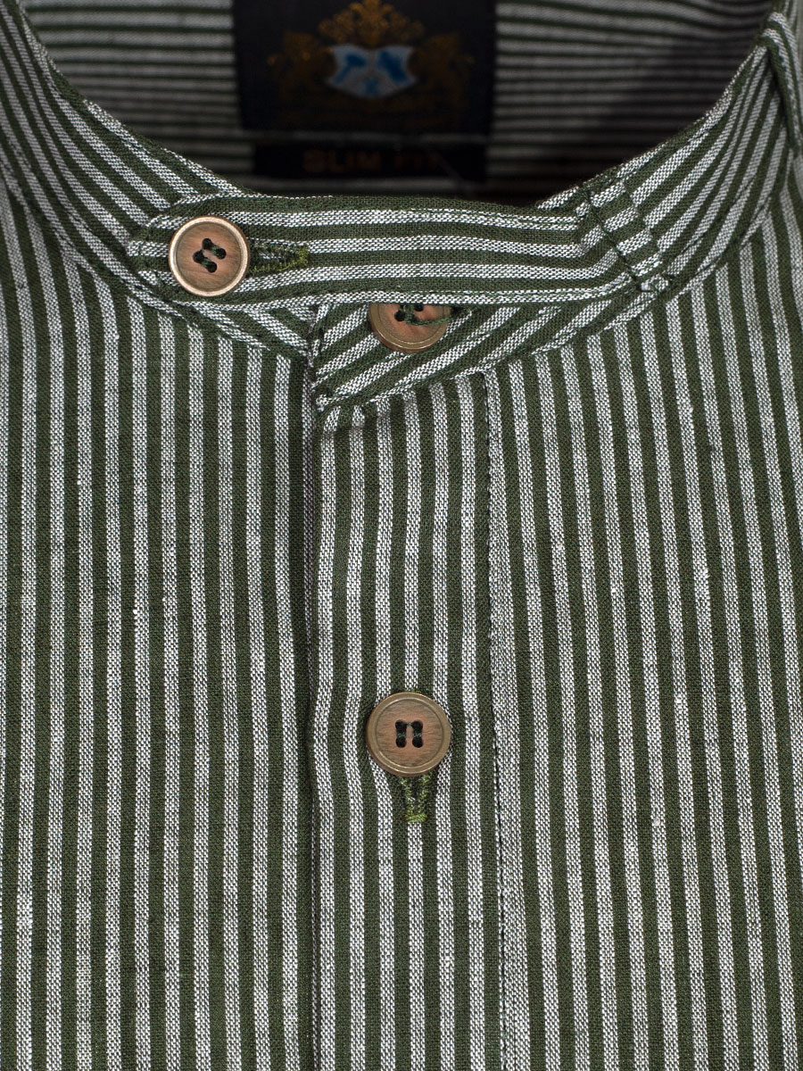 Hammerschmid Trachtenhemd, tanne-weiß gestreift, Pfoad, Stehkragen #2