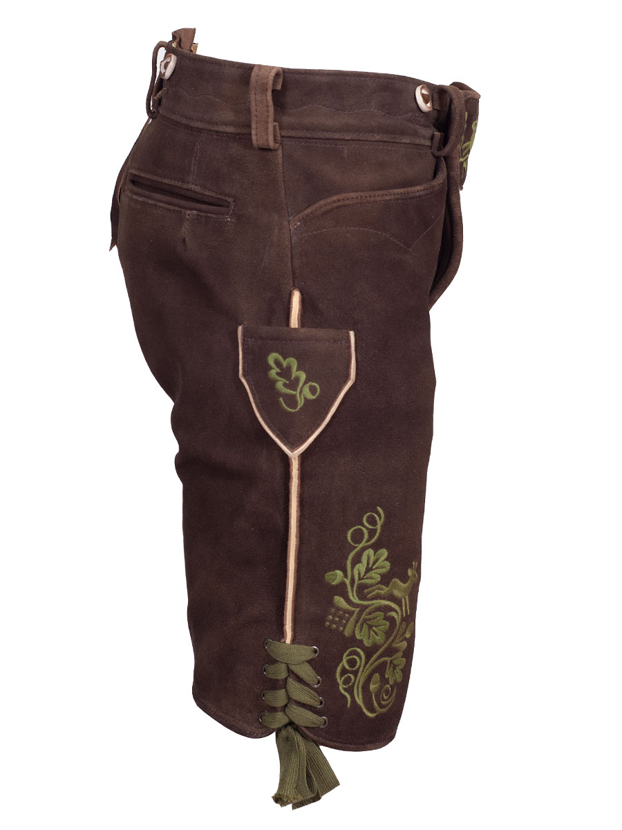 Kurze Lederhose Chieming Wildbock, antik Humus, olivgrüner Stick #2