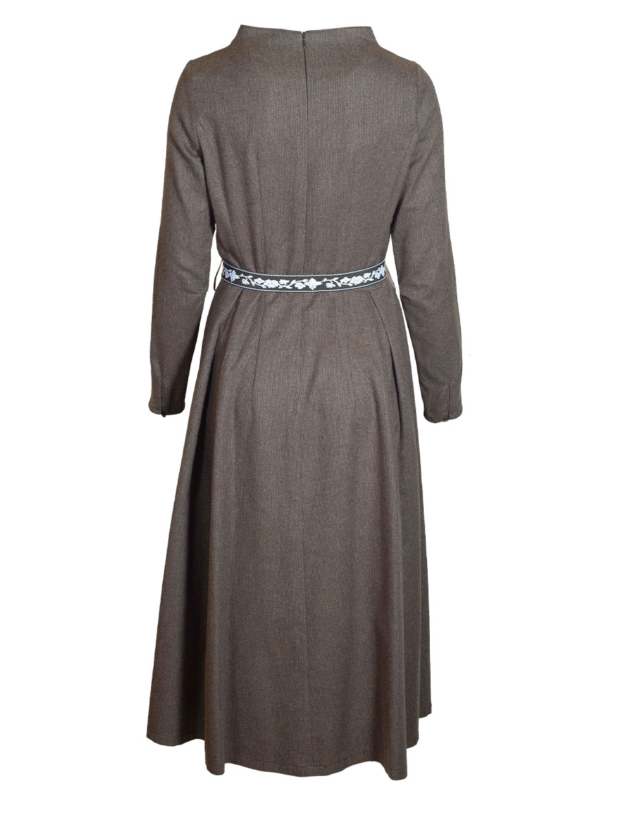 Feli und Hans Damenkleid Kezia, hochgeschlossen, oliv-anthrazit, Gürtel #2