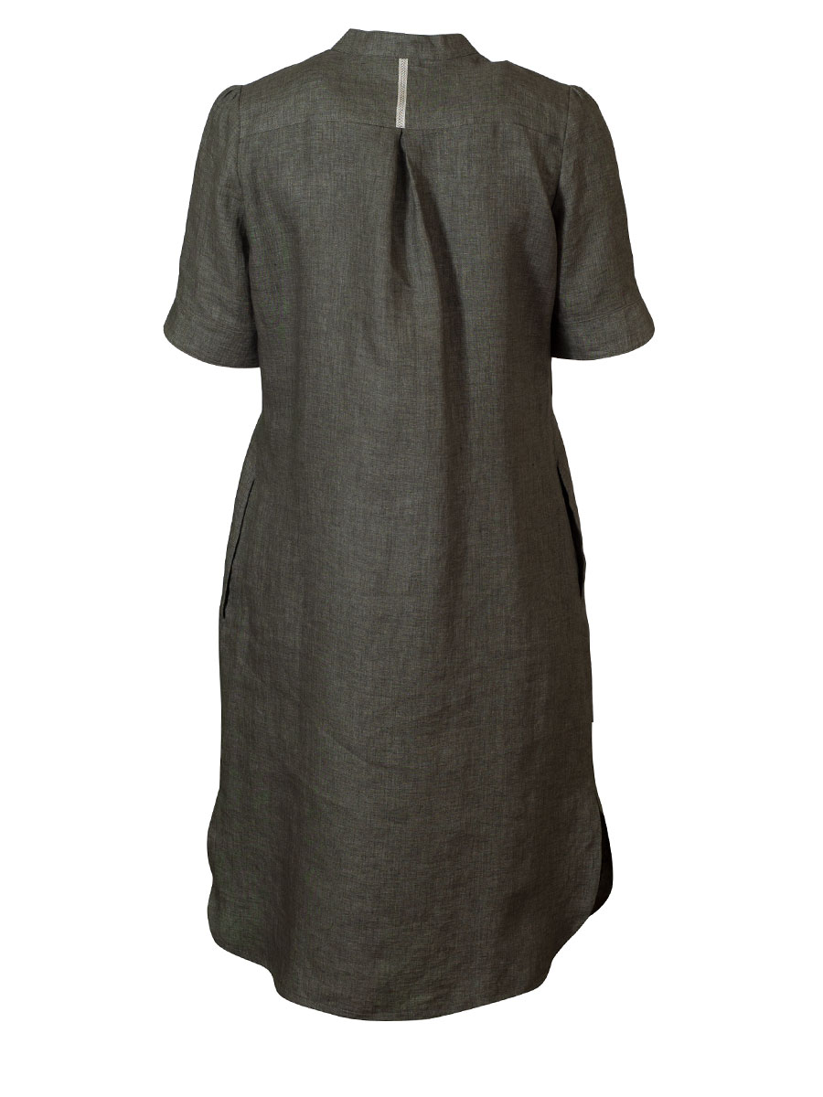 Moser Kleo Leinenkleid, olivgrün, Kurzarm, hochgeschlossen #3