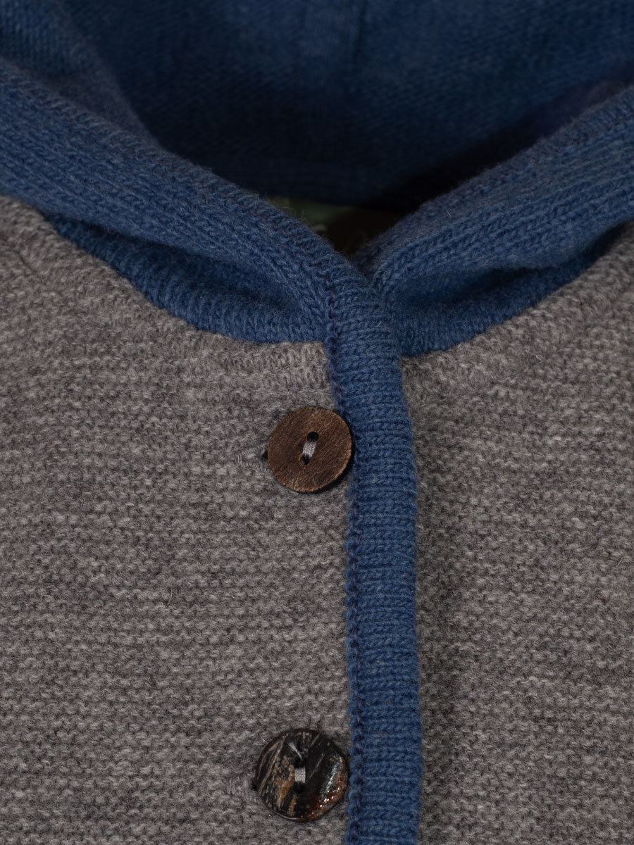 Huber Kapuzen-Strickweste Gitti, grau-jeansblau, mit Rückenfalte #4
