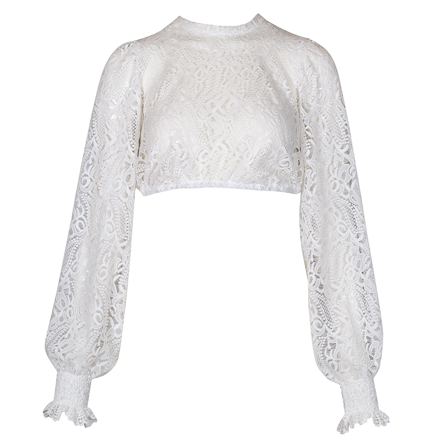 Wenger Dirndlbluse Dasha, ecru, Spitze, Langarm, hochgeschlossen #1