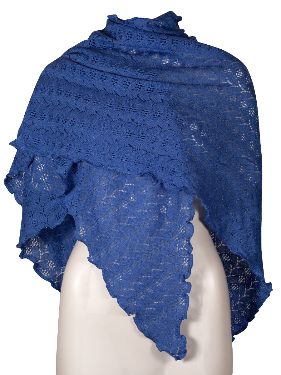 Wenger Strickstola Sofia, blau, Lochmuster, gewellter Abschluss #1