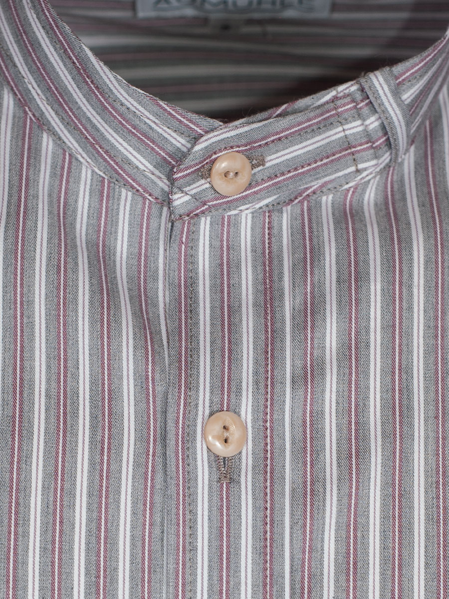 Waldorff Trachtenhemd, grau-beere gestreift, durchgeknöpft, Stehkragen #3
