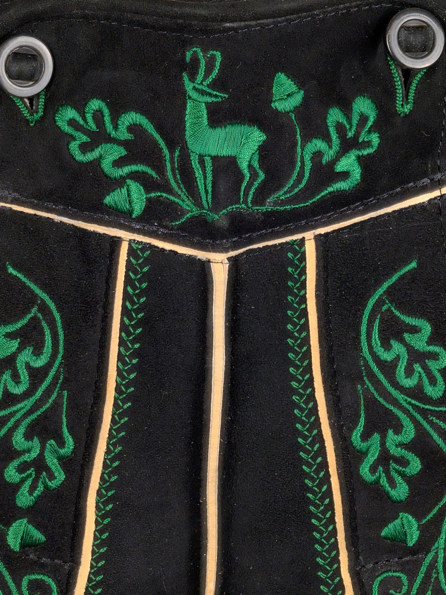 Weinbauer Lederhose Reuth, schwarz, dunkelgrüner Stick #4