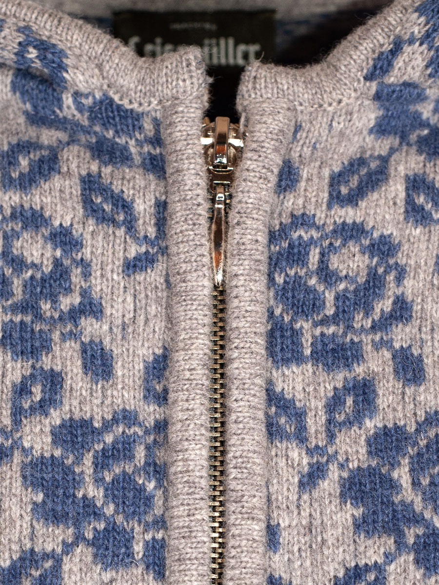 Huber Strickjacke Ingrid, jeansblau-grau, Flechtmuster, Kapuze #3