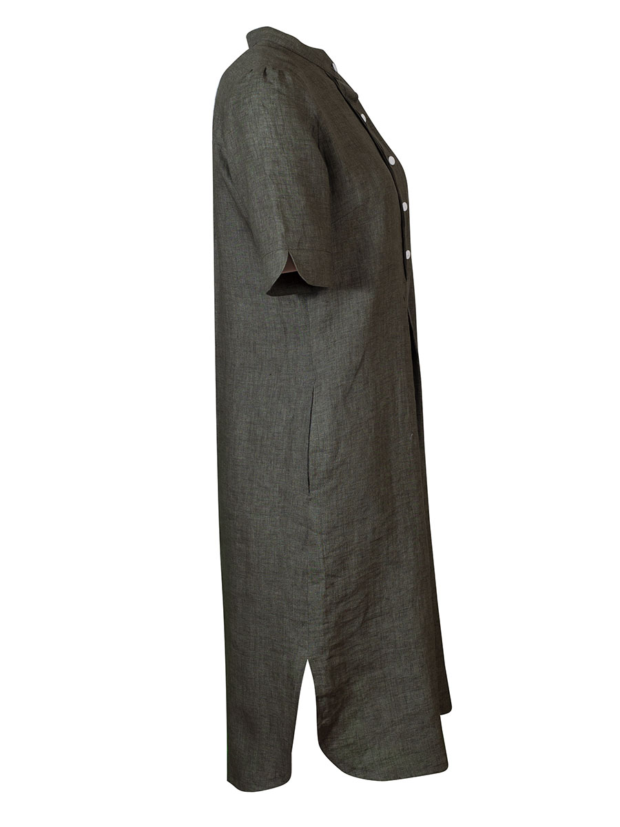 Moser Kleo Leinenkleid, olivgrün, Kurzarm, hochgeschlossen #2