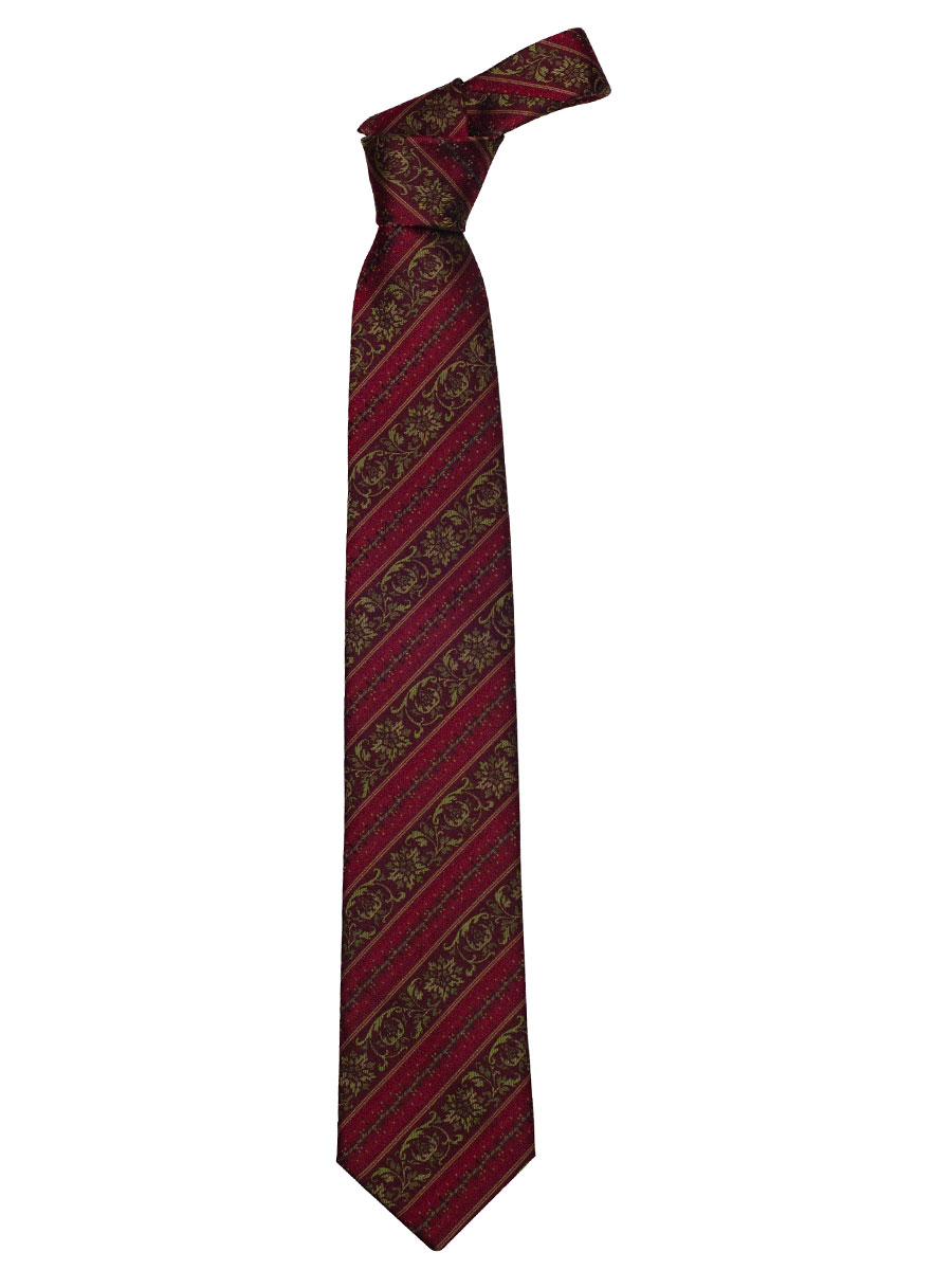 Steiner Luise Seidenkrawatte K527, rot-oliv, Streifen und Blumen #1