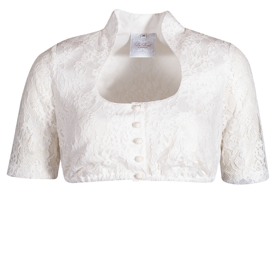 Wenger Blanche Dirndlbluse, Kurzarm, ecrue, Spitze, Stehkragen #1