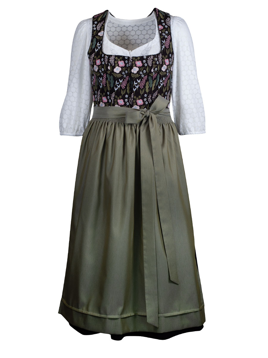 Wenger Dirndl India, Blumenstickerei, schwarz, 80lg #1
