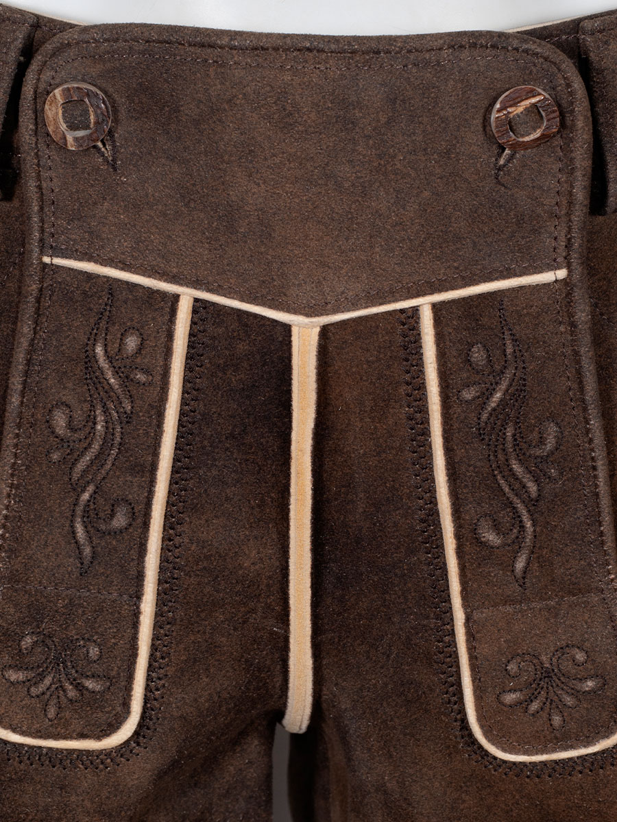 Kurze Lederhose Maximus, zirbel, moosgrüner Stick, sämisch Hirsch #5