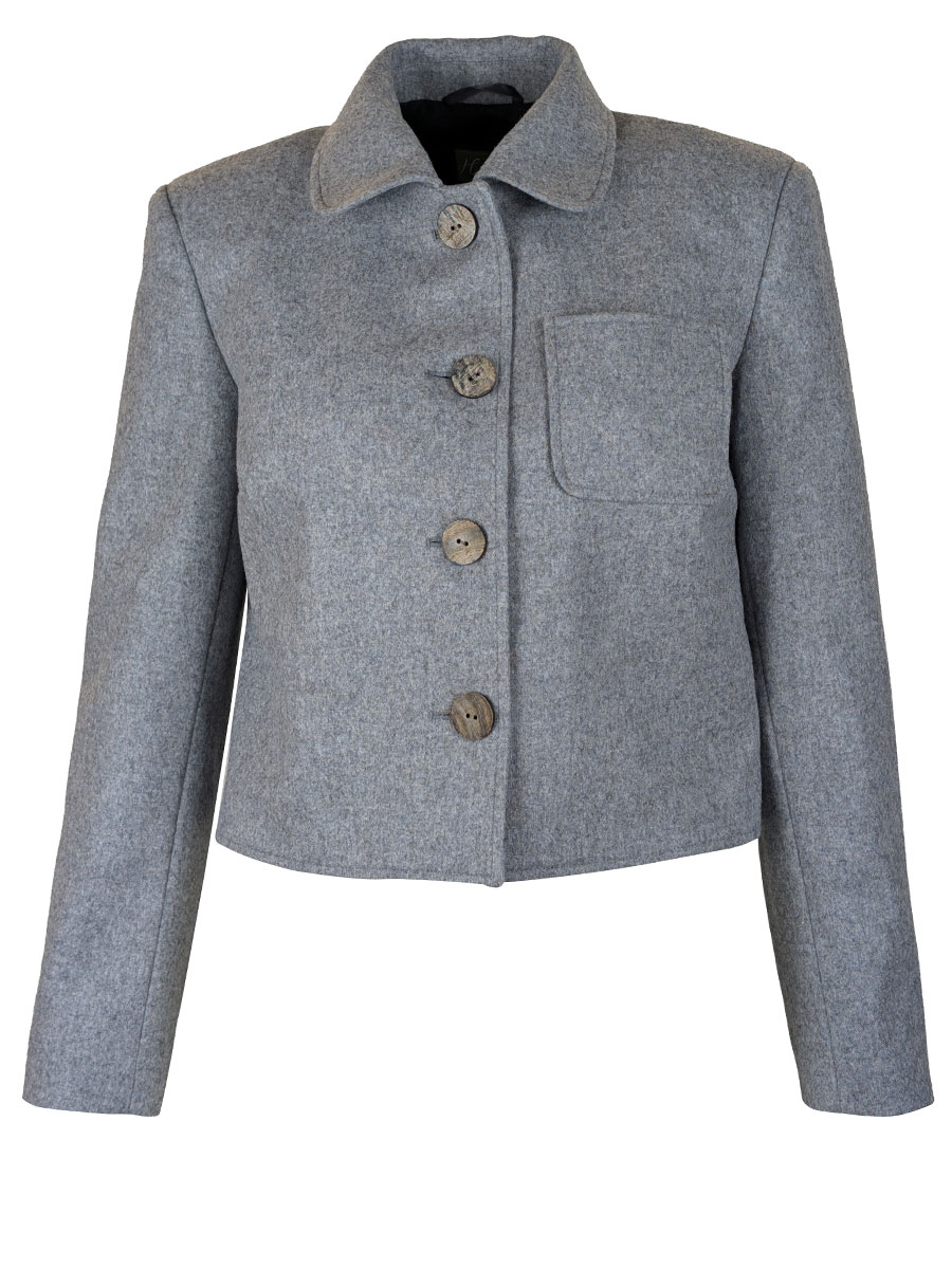 Huber Walkjacke Nikka, steingrau, große Knöpfe #1