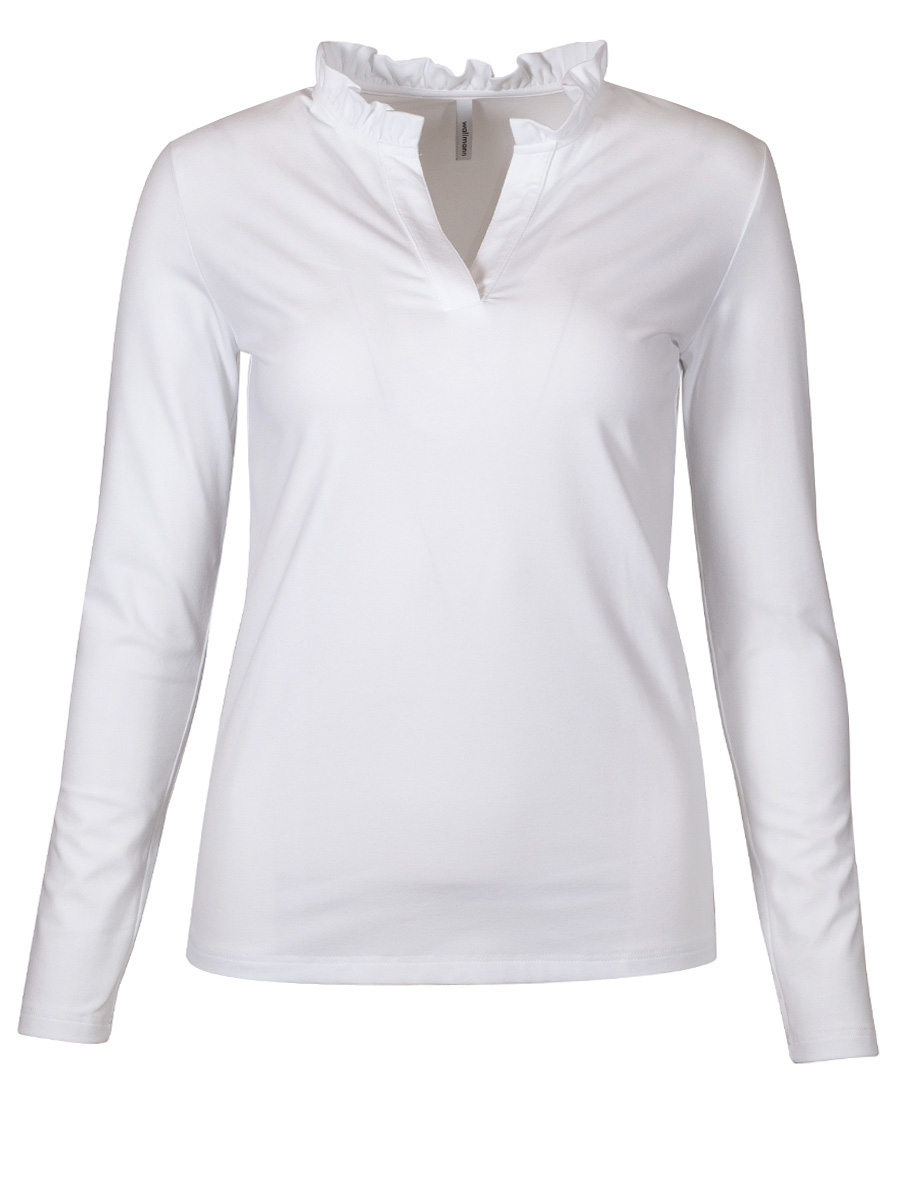 Wallmann Langarmshirt weiß mit Rüschenkragen, V-Ausschnitt #1