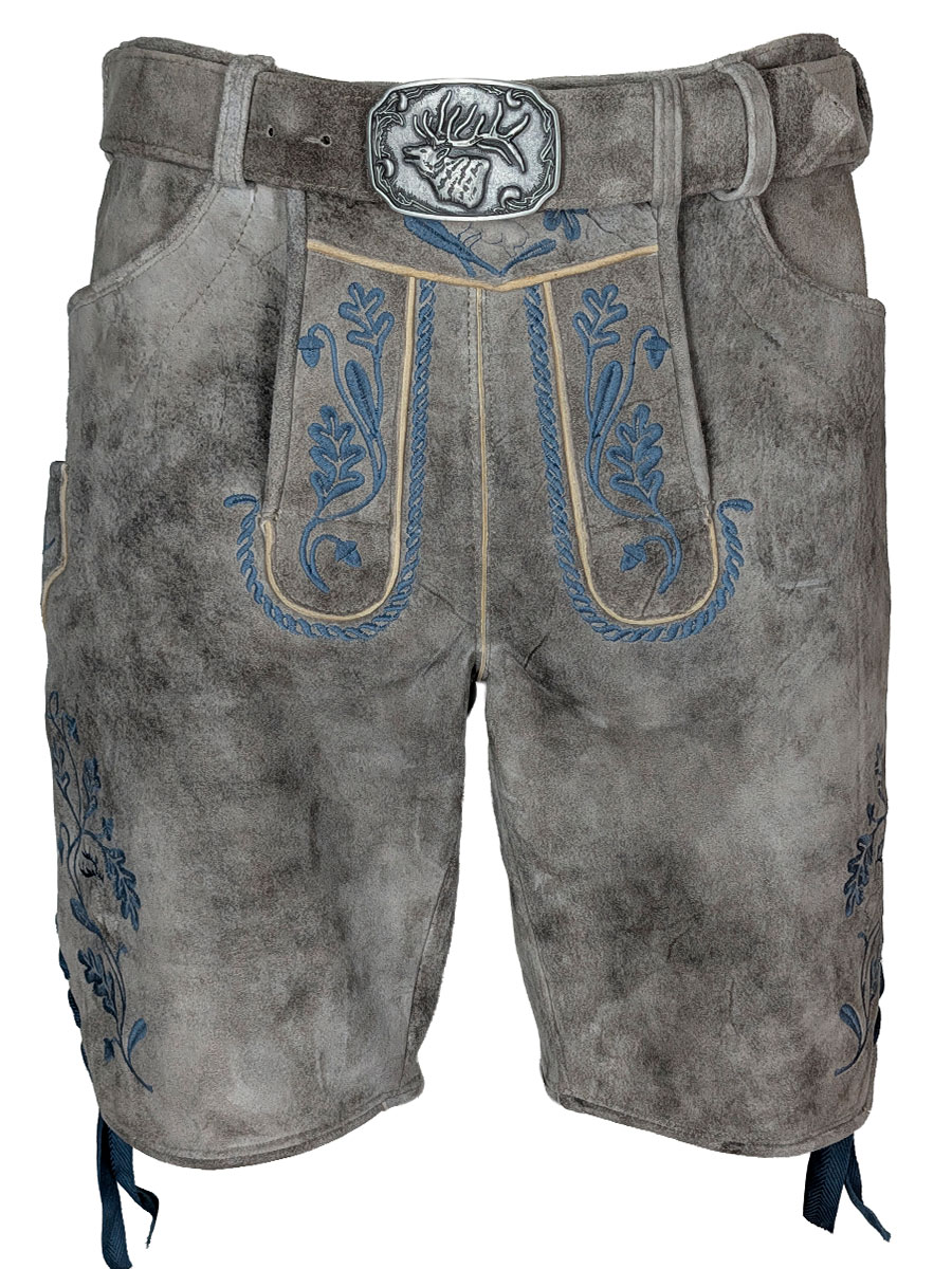 Spieth & Wensky Kurze Lederhose Carvin mit Gürtel, oxford, blauer Stick #1