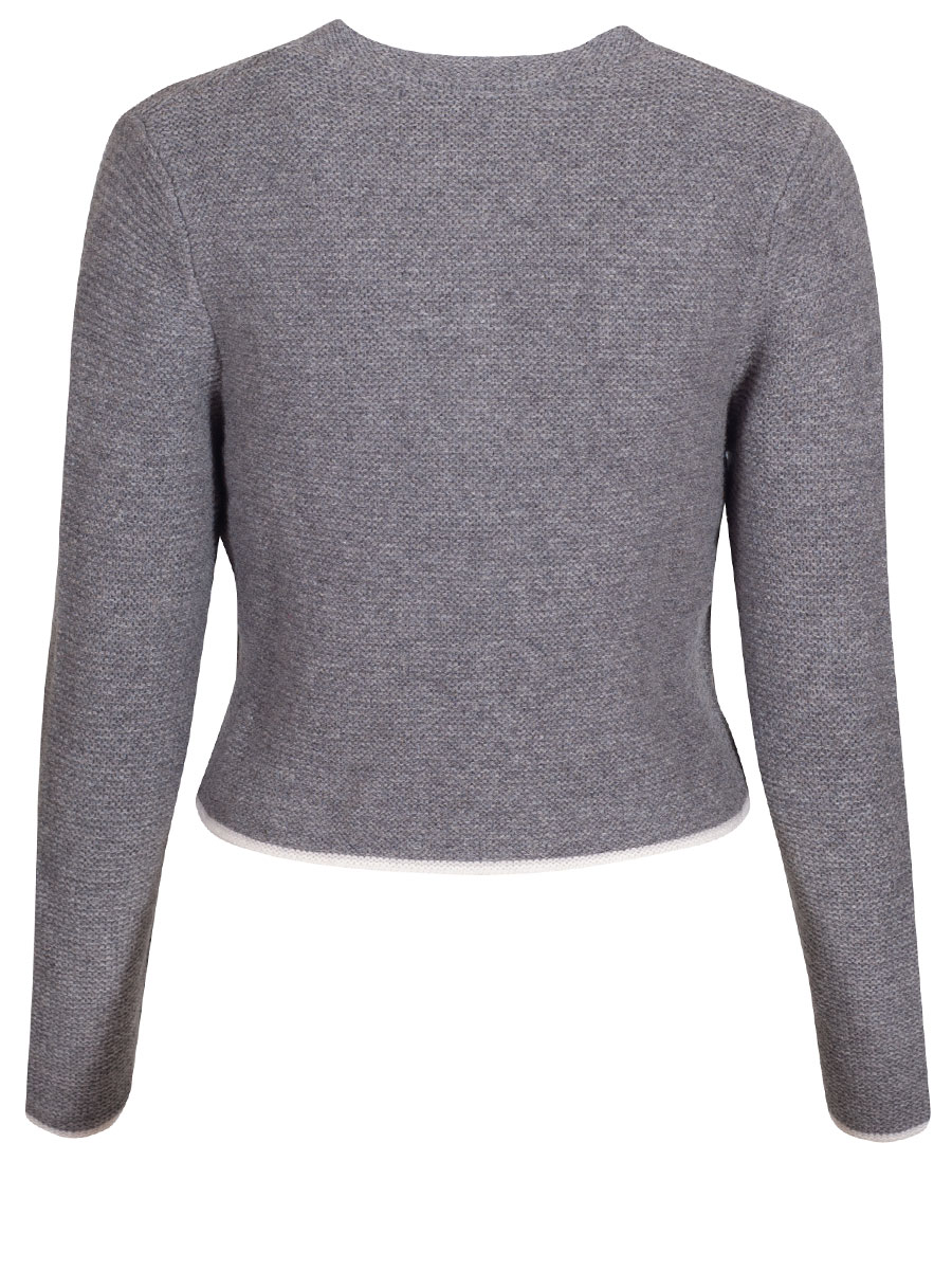 fei scho schee Strickjacke, grau, Einfassung in ecru, kurz #2