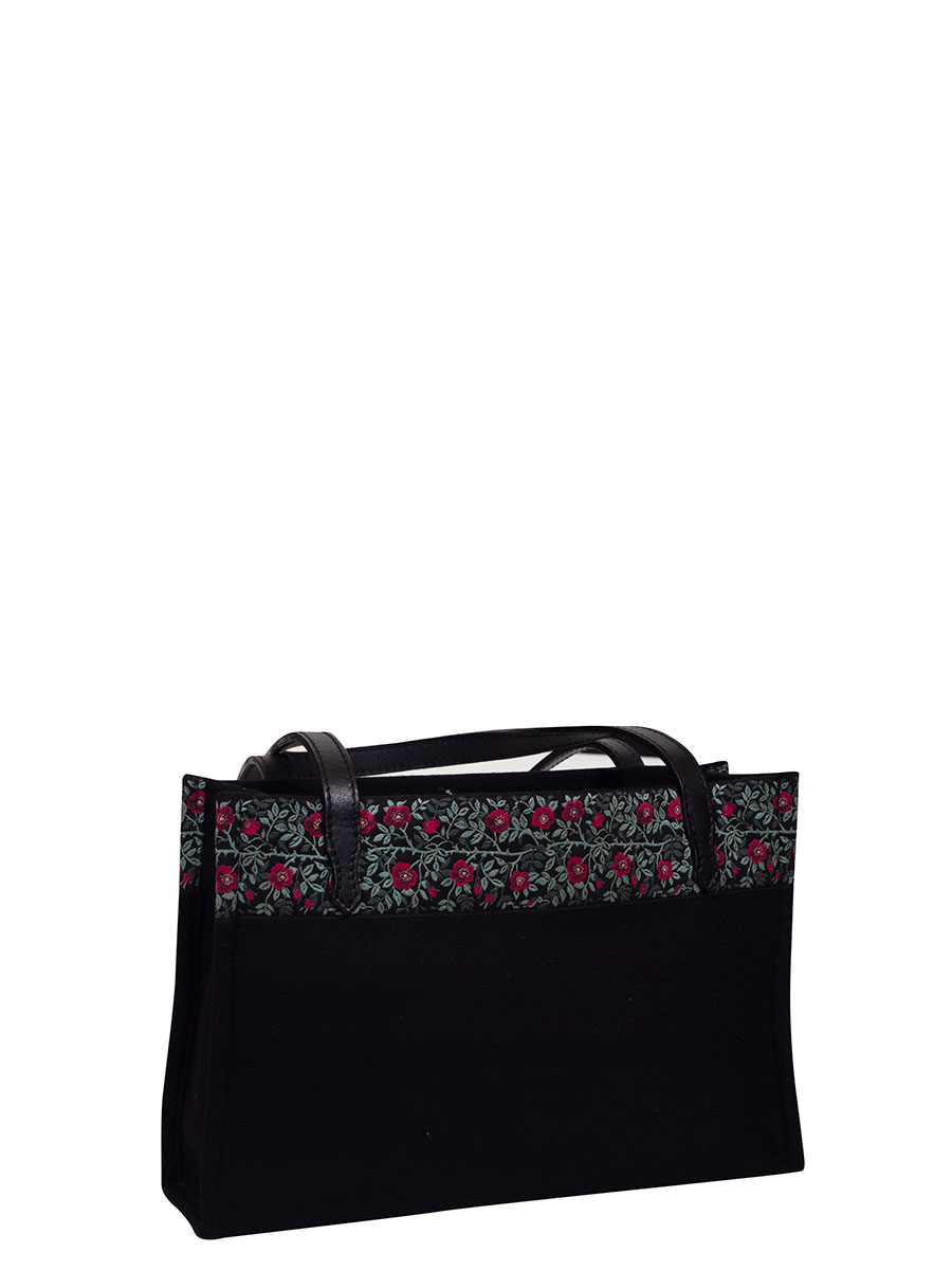 Bezirk Oberbayern Handtasche Zeger, schwarz, Rosenstick in grün-rot, Lederriemen #1