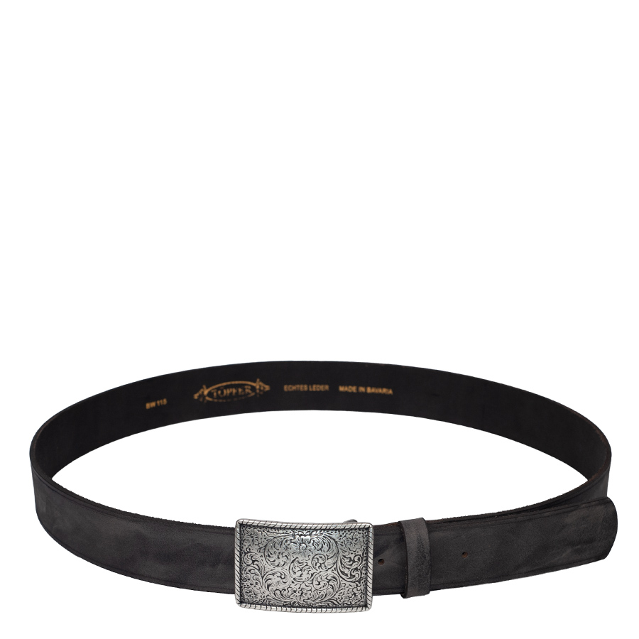 Töpfer Ledergürtel Herren, grau-schwarz, eckige Schließe #1