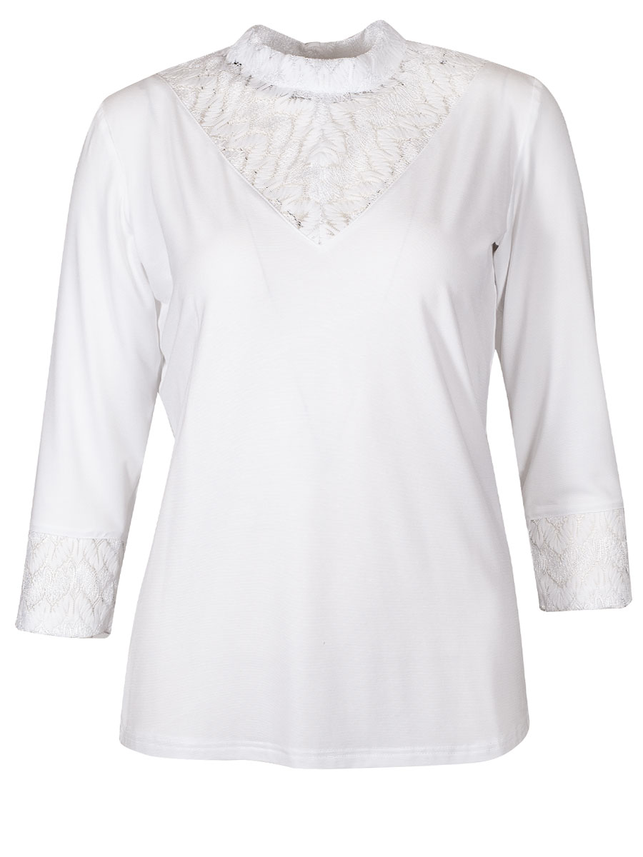 Country Line Damenshirt weiß, Spitze, hochgeschlossen #1